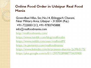 Order Online Food in Udaipur Real Food Mania