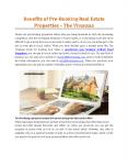 Benefits Of Pre-Booking Real Estate Properties - The Vivansaa