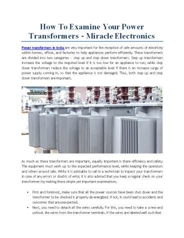 How To Examine Your Power Transformers - Miracle Electronics