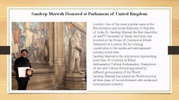 Sandeep Marwah Honored at Parliament of United Kingdom