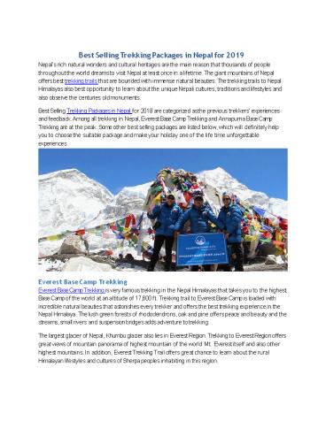 Best Selling Trekking Packages in Nepal for 2019
