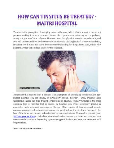 How Can Tinnitus Be Treated? - Maitri Hospital