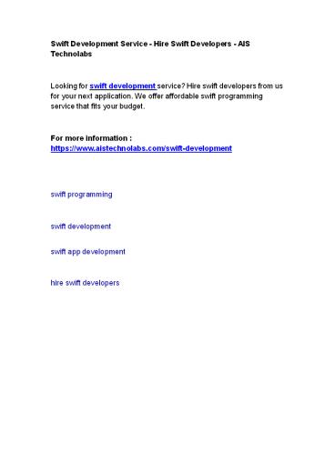 Swift Development Service - Hire Swift Developers - AIS Technolabs
