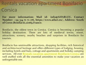 Rentals vacation apartment Bonifacio Corsica