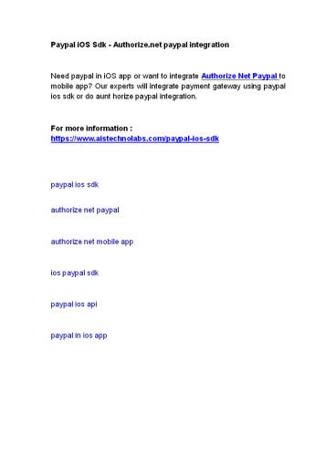 Paypal iOS Sdk - Authorize.net paypal integration