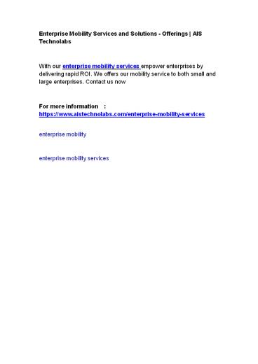 Enterprise Mobility Services and Solutions - Offerings | AIS Technolabs