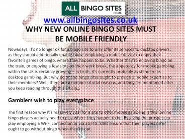Why New Online Bingo Sites Must Be Mobile Friendly