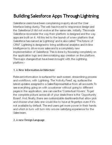 Building Salesforce Apps Through Lightning