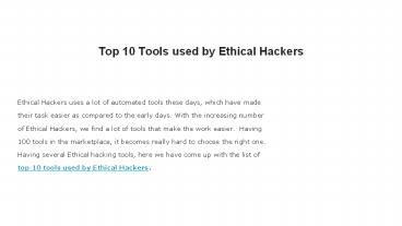 Top 10 Tools used by Ethical Hackers