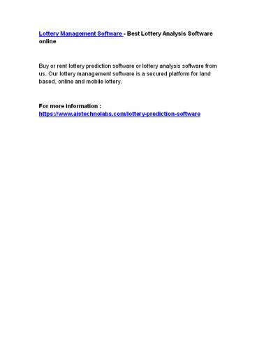 Lottery Management Software - Best Lottery Analysis Software online