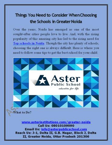 Aster Public School: The Top School in Noida and Greater Noida