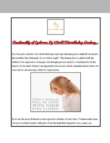 Functionality of Eyebrows By World Microblading Academy.