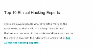Top 10 Ethical Hacking Experts