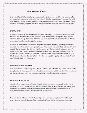 Liver Transplant in India