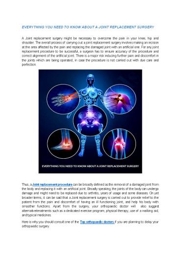 EVERYTHING YOU NEED TO KNOW ABOUT A JOINT REPLACEMENT SURGERY ...
