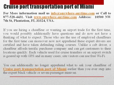 Cruise port transportation port of Miami