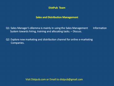 Annamalai Study Material by DistPub – Sales and Distribution Management