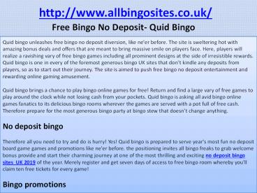 Free Bingo No Deposit- Quid Bingo
