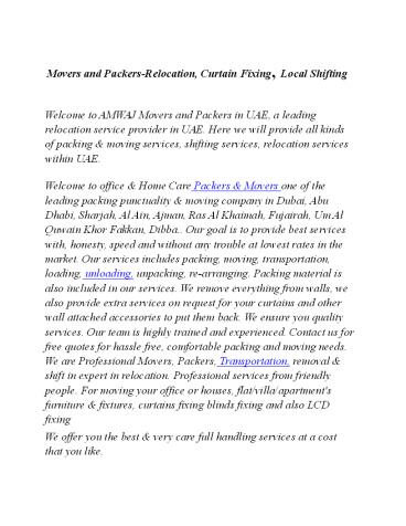 Movers Packers in UAE-Relocation-Packing and Movnig