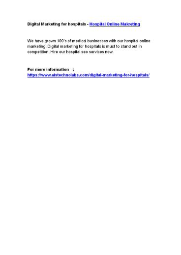 PPT – Digital Marketing for hospitals - Hospital Online Makreting ...