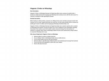 Magento 2 Order on WhatsApp Extension