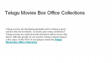 Telugu Movies Box Office Collections