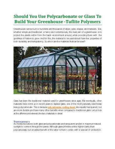 Should You Use Polycarbonate Or Glass To Build Your Greenhouse