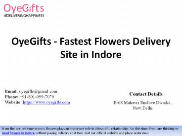 OyeGifts - Fastest Flowers Delivery Site in Indore