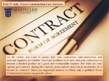Fort Worth, Texas Construction Law Services
