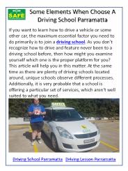 Some Elements When Choose A Driving School Parramatta