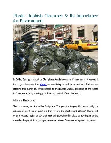 Plastic Rubbish Clearance & Its Importance for Environment