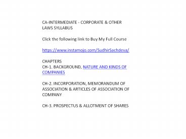 CA-INTERMEDIATE - CORPORATE & OTHER LAWS SYLLABUS