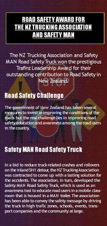 Road Safety Award for the NZ Trucking Association and Safety MAN