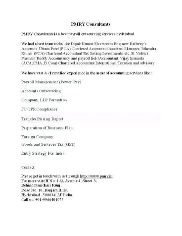 PMRY Consultants, payroll outsourcing services india