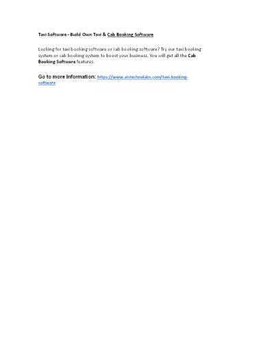 Taxi Software - Build Own Taxi & Cab Booking Software