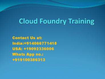 Cloud Foundry Training | Pivotal Cloud foundry Online Training – GOT