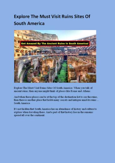 Explore The Must Visit Ruins Sites Of South America