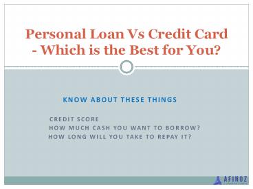 Personal Loan Vs Credit Card