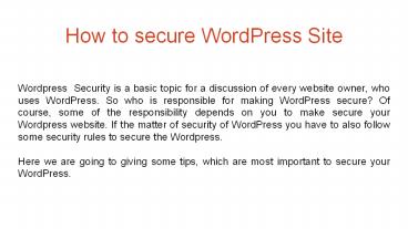 How to secure WordPress Site