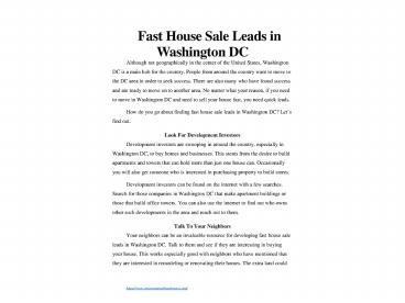 Fast House Sale Leads in Washington DC