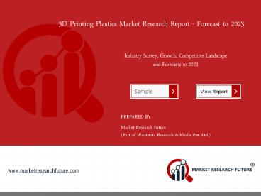 3D Printing Plastics Market New Industry Research on Present State & Future Growth Prospects by 2023