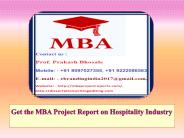 Get the MBA Project Report on Hospitality Industry