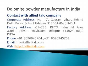 Dolomite powder manufacture in India