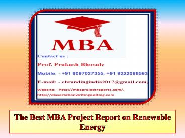 The Best MBA Project Report on Renewable Energy