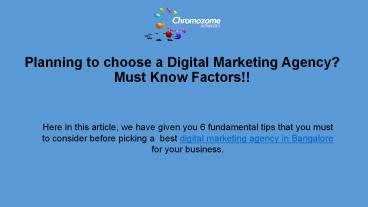 Chromozome: Best Digital Marketing Agency/Company in Bangalore, India