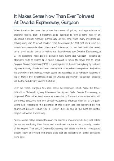 Invest  At Dwarka Expressway, Gurgaon