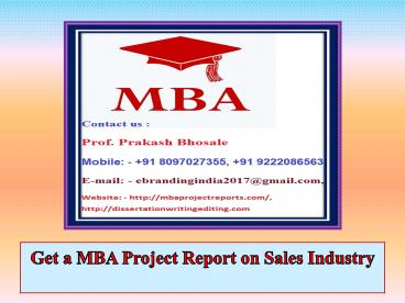 Get a MBA Project Report on Sales Industry