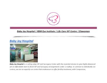 Baby Joy Hospital | RBM Eye Institute | Life Care IVF Centre | Elawoman