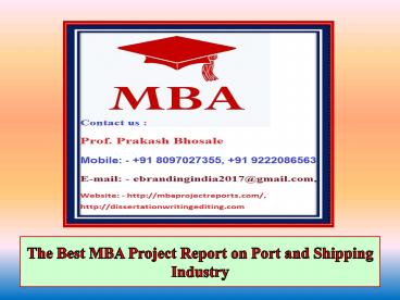 The Best MBA Project Report on Port and Shipping Industry