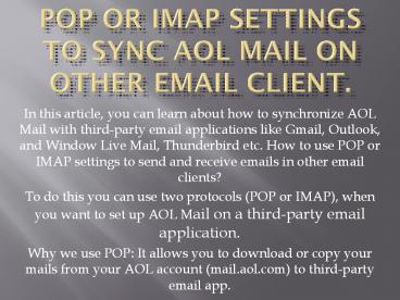 POP or IMAP Settings
